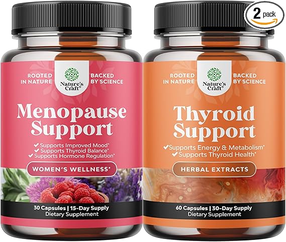 Bundle of Complete Herbal Menopause Supplement for Women - Multibenefit Menopause Relief Hormone Balance and Herbal Thyroid Support Complex - Mood Enhancer Energy Supplement for Thyroid Health