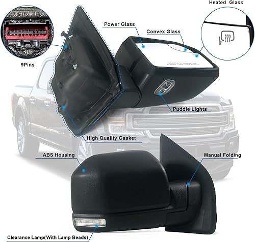 Miniatura 7 de Lqito Espejo lateral derecho del pasajero con cristal eléctrico, sensor de temperatura exterior y plegable manual, se adapta a Ford F150 2015-2020