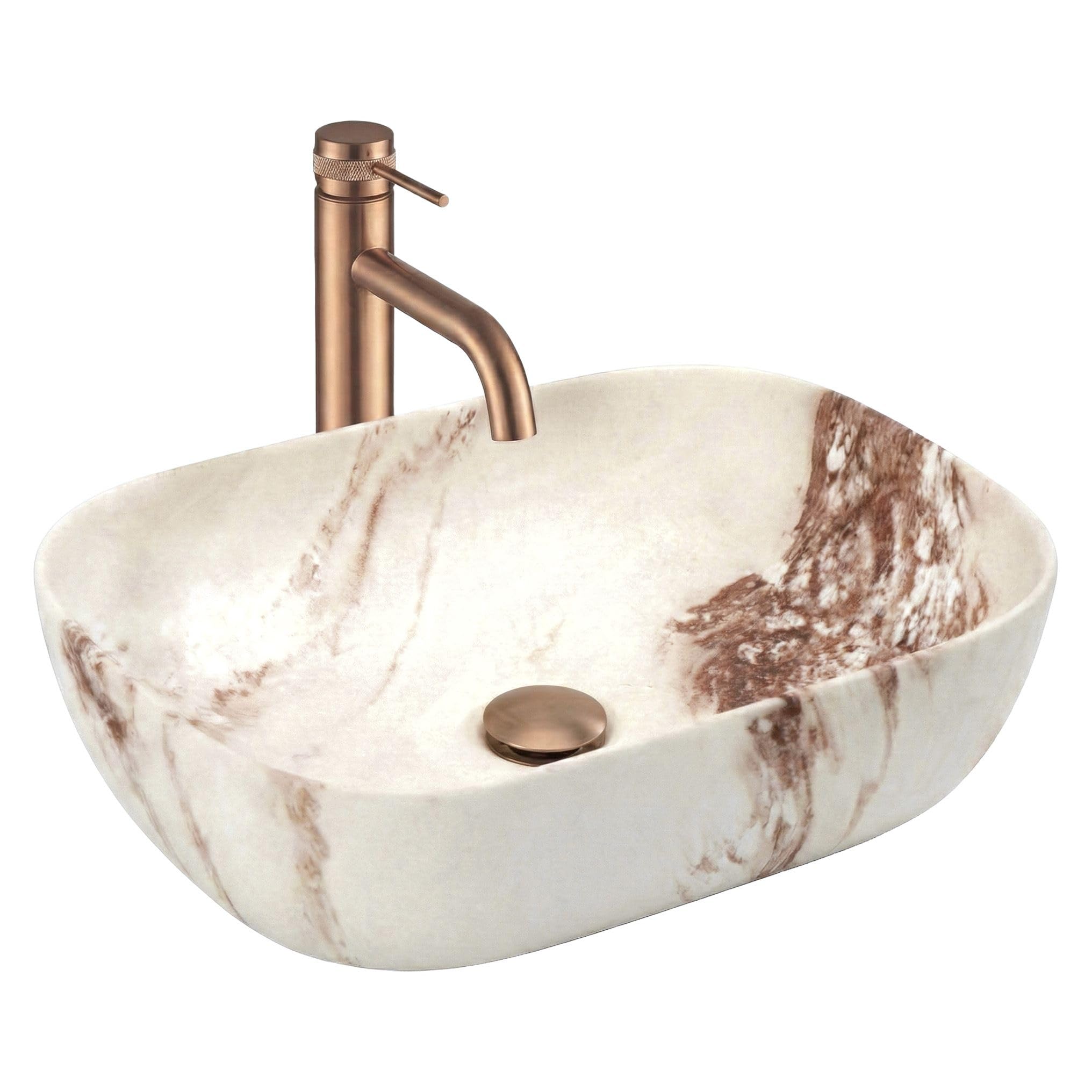 Lavabo Sobre Encimera Rea Belinda Marrone Matt Beige 46,5X33X13,5Cm