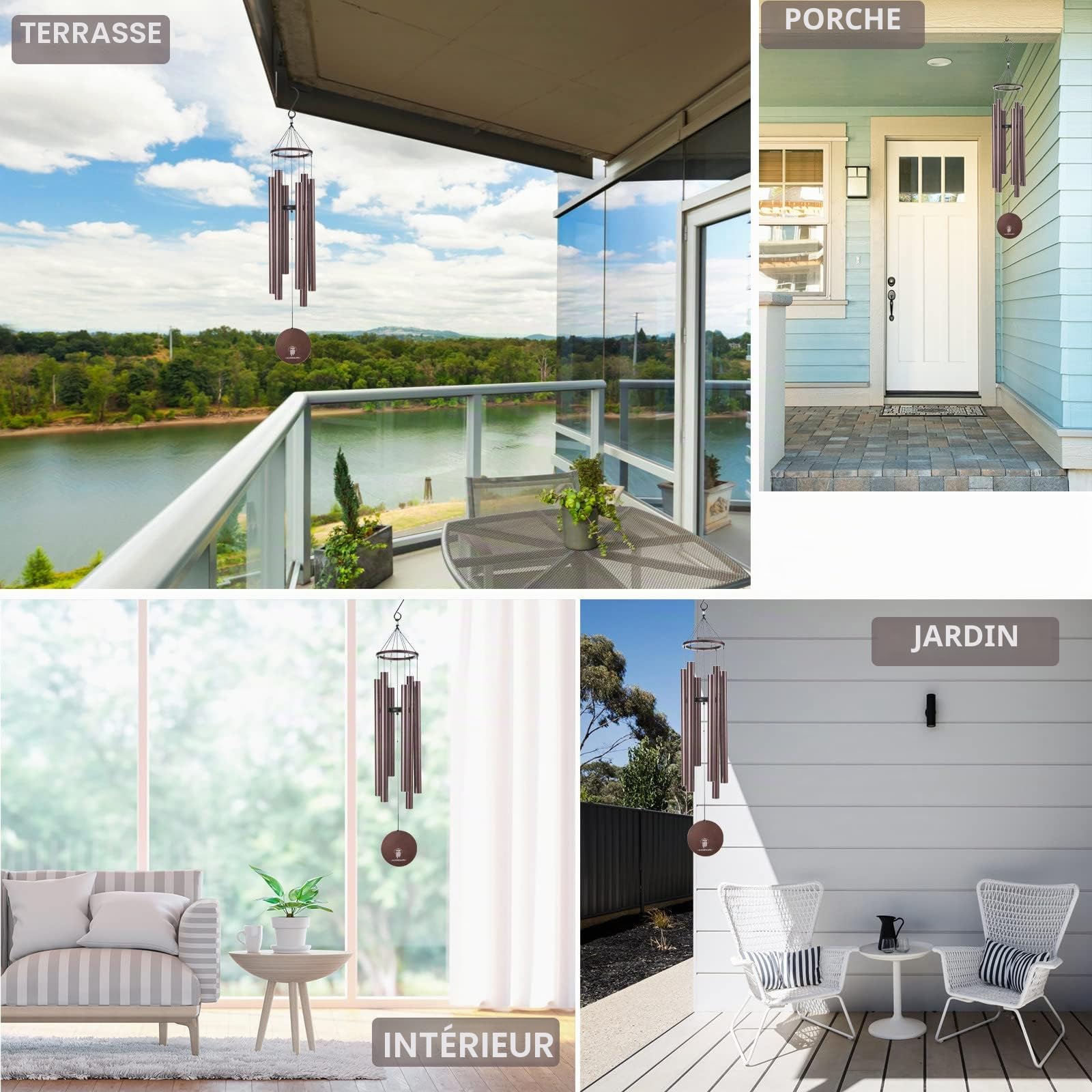 Carillon à Vent Grand Ton Profond, 41", 6 Tubes en Aluminium, décoration extérieure pour Jardin, Cour, Patio et Maison (veine cuivre)