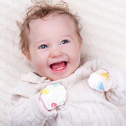 Miniatura 6 de 6 pares de guantes antiarañazos para bebé recién nacido, antiarañazos, unisex, de algodón, para niñas de 3 a 9 meses (serie rosa, lindo)