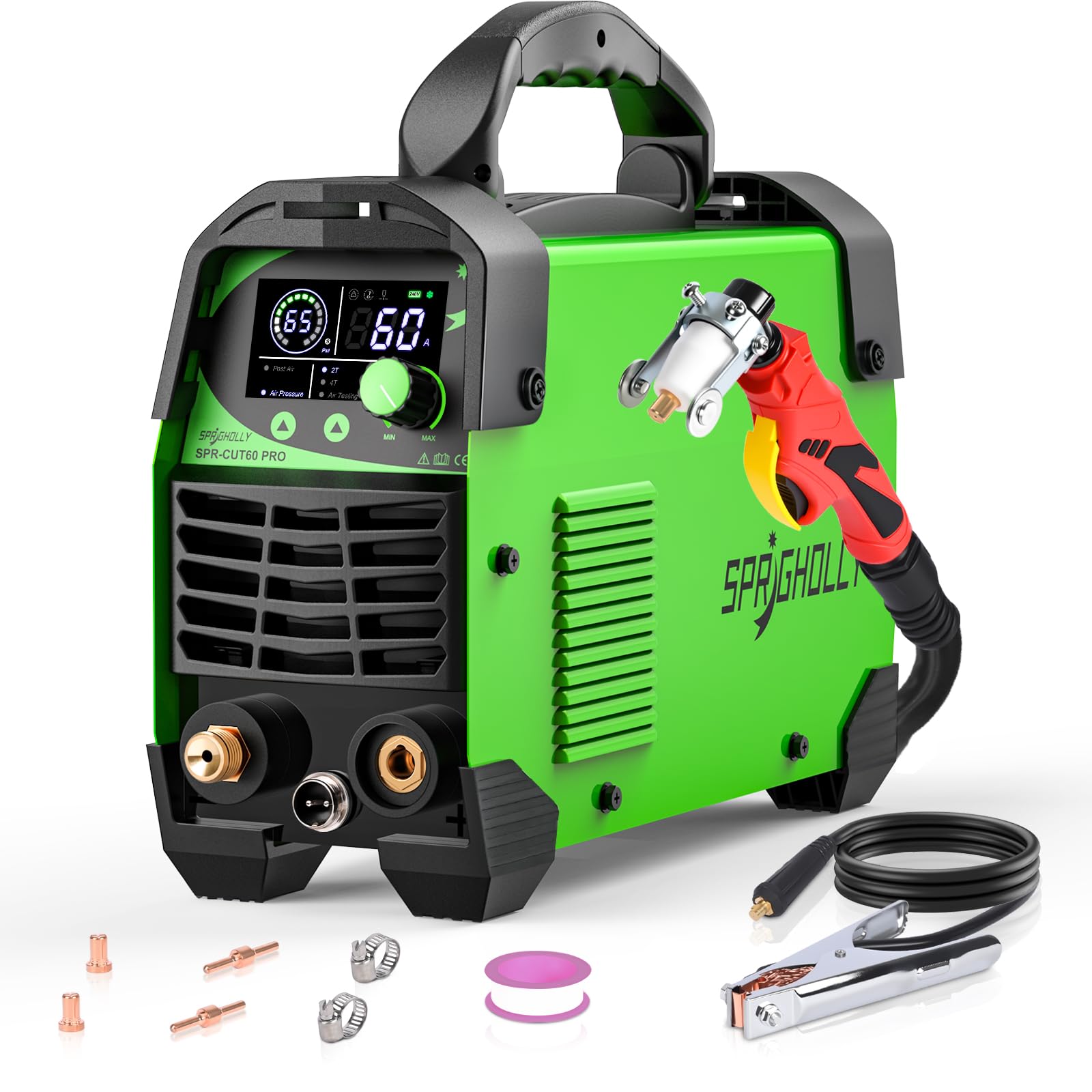 CUT60 PRO 60A IGBT Taglierina al Plasma 240V - Taglio max acciaio 16mm, taglio pulito 10mm - Display LED digitale, modalità 2T/4T, protezione sovraccarico, avvio facile