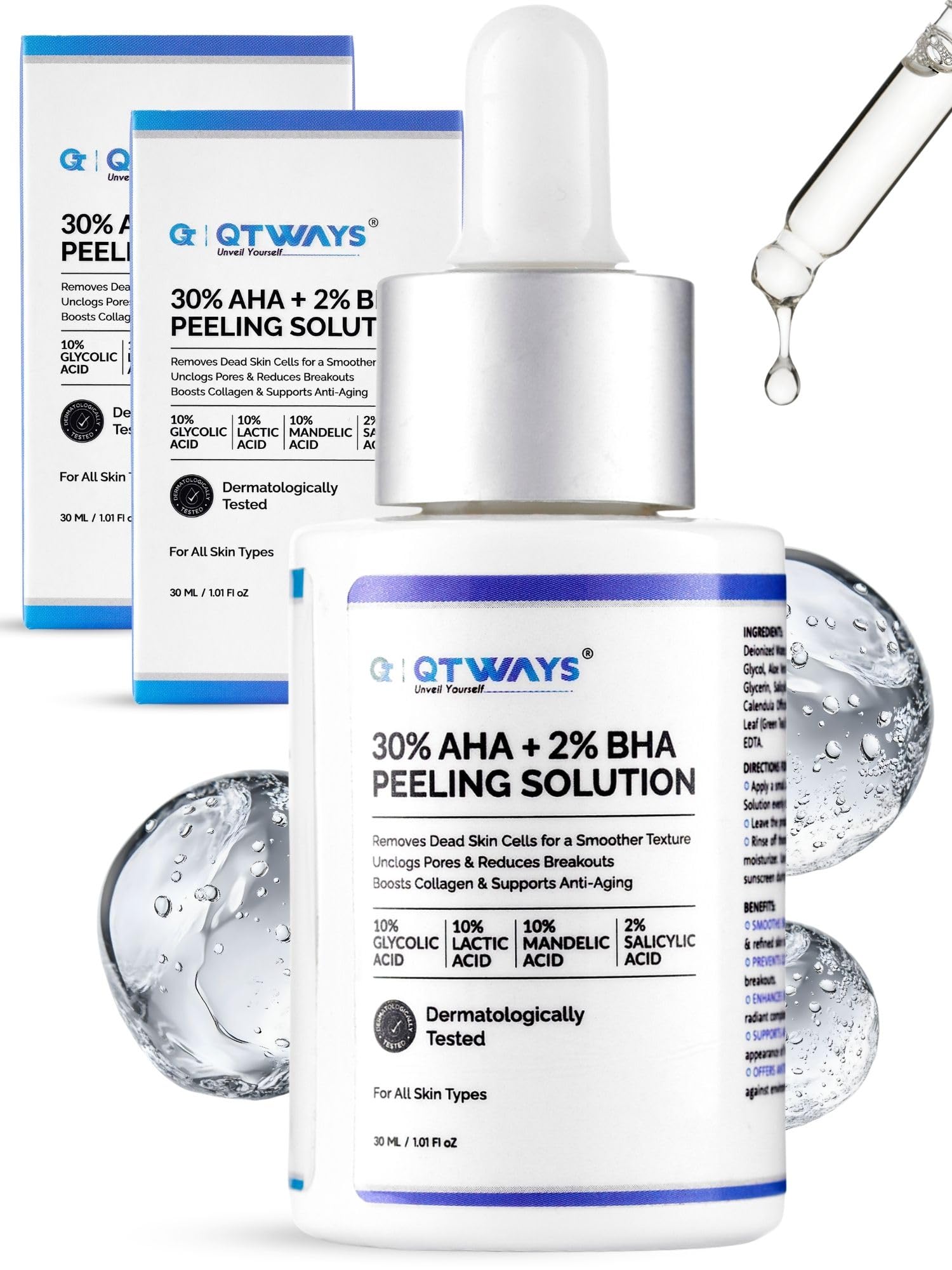 30% AHA + 2% BHA Peeling Solution (Pack of 2) | 30ml Each | Glycolic, Lactic, Mandelic & Salicylic Acid | At-Home Facial Peel for Glowing Skin, Acne Marks & Dark Spots | Fragrance Free-image-29