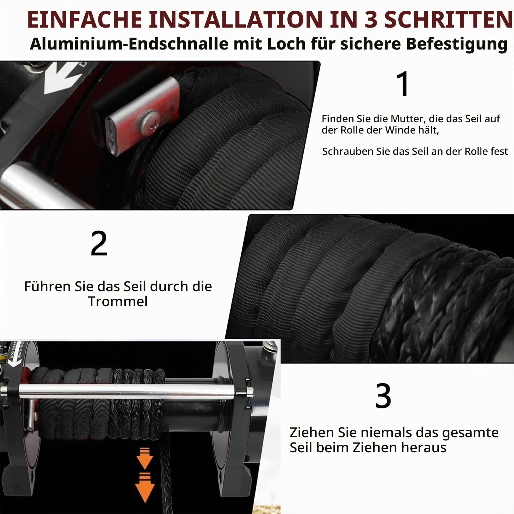 Kunststoffseil Windenseil, 8mm x 15m Abschleppseil, 12-Strand Synthetikseil mit Schutzhülle und Metallhaken, Forstseil Maximale Zugkraft 6000KG/13228 LBS, für ATV UTV SUV LKW Boot Offroad