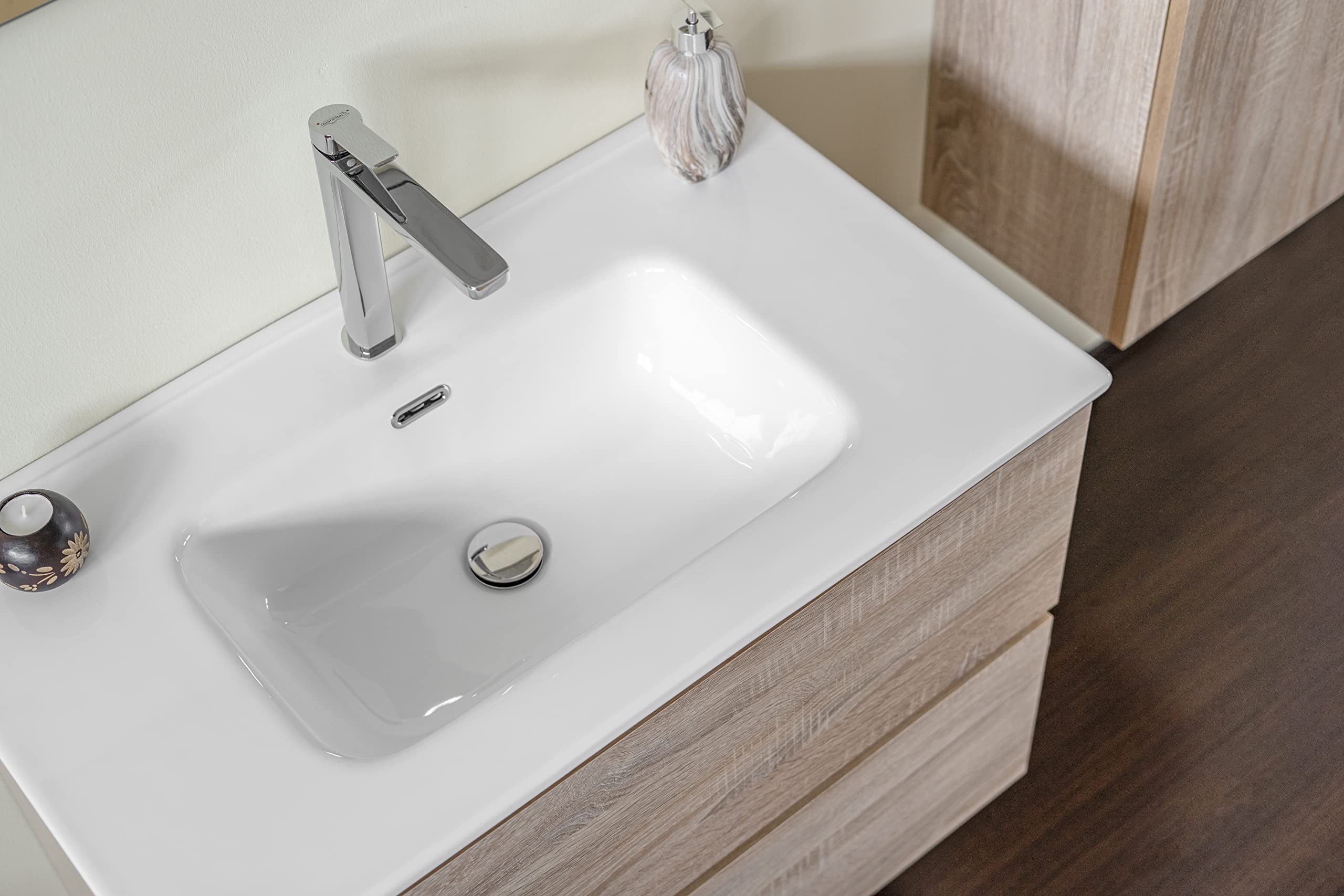 Arredobagno e Cucine Mobile Bagno sospeso Rovere Well, 100cm, Base, lavabo, Specchio e Colonna