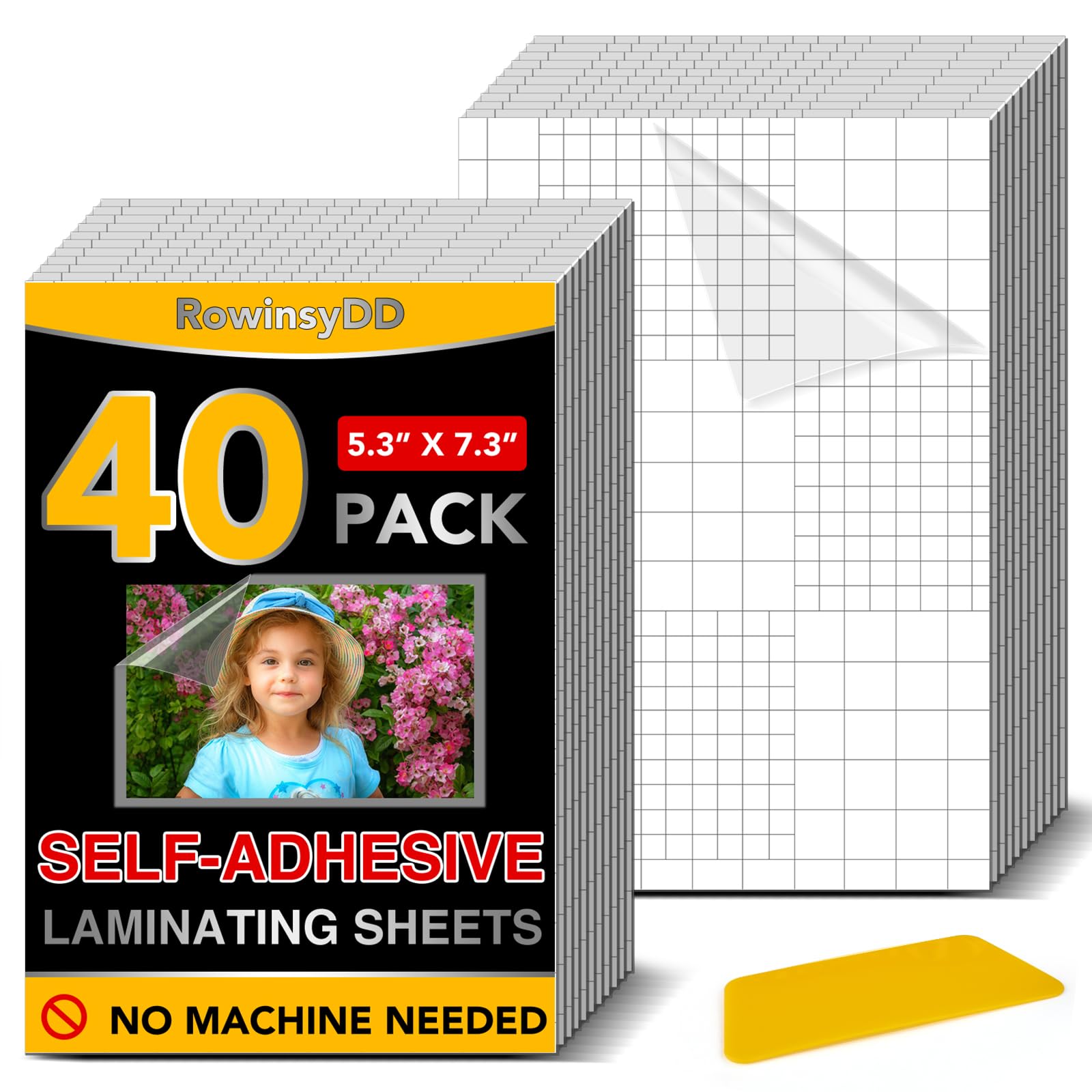 40 Pack Self Adhesive Laminating Sheets, 5.3 X 7.3 Inch, Clear Sticker Laminate Sheets Waterproof for Documents, Photos, No Machine Needed Heatless Durable