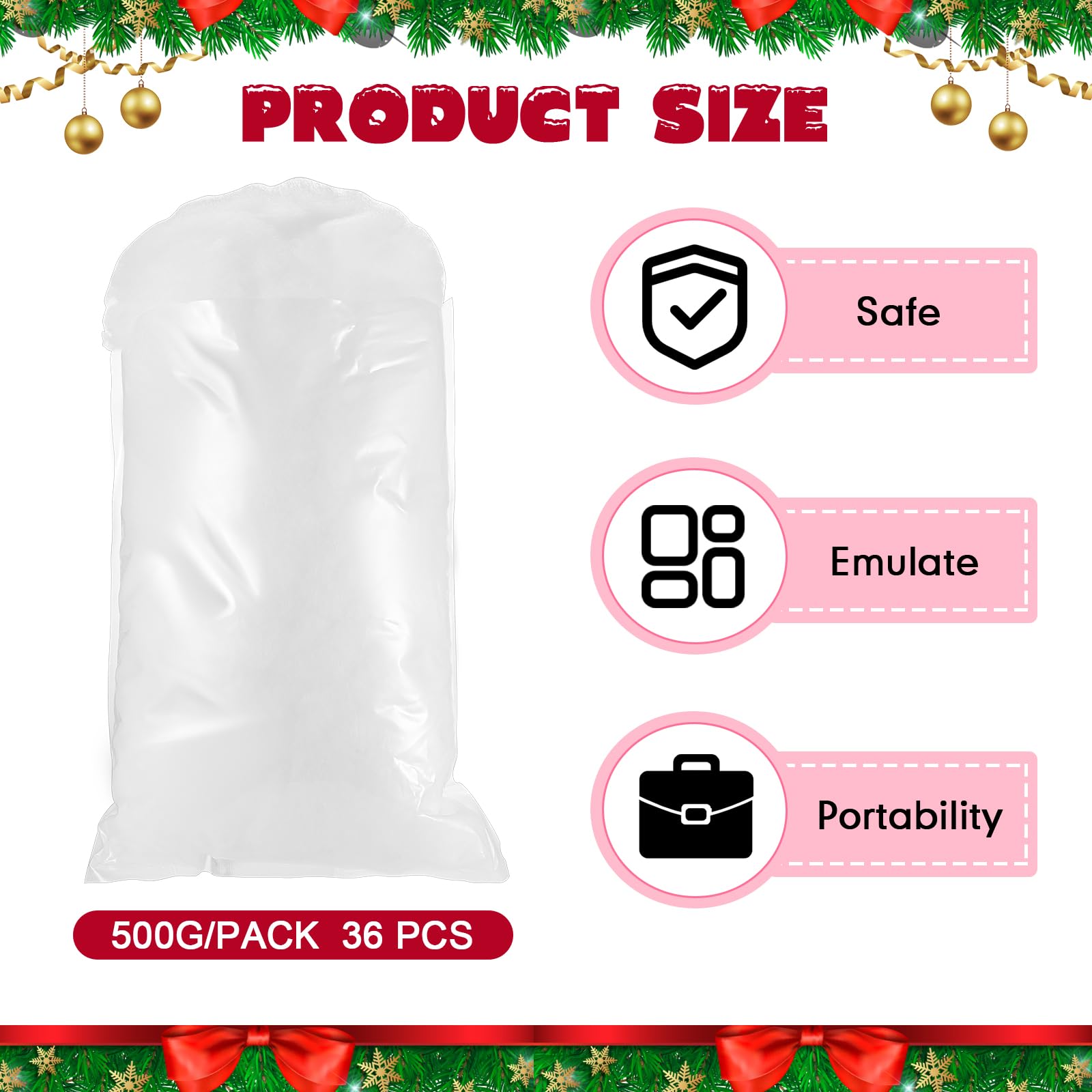 Jerify Kunstschnee für Weihnachten, Baumwolle, flauschig, für den Innenbereich, Kunstschnee, Kunstschnee-Decke für Weihnachtsdekoration, Wintermantel, Dorf, Weiß, 100 g pro Beutel, 36 Stück