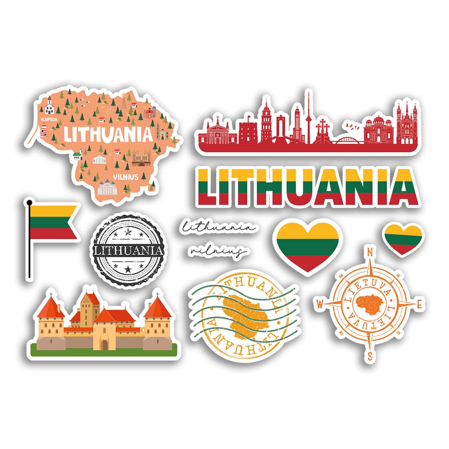 A5 Sticker Sheet Lithuania Vinyl Stickers - Lithuanian Landmarks Map Country Holiday Flag Travel #78467