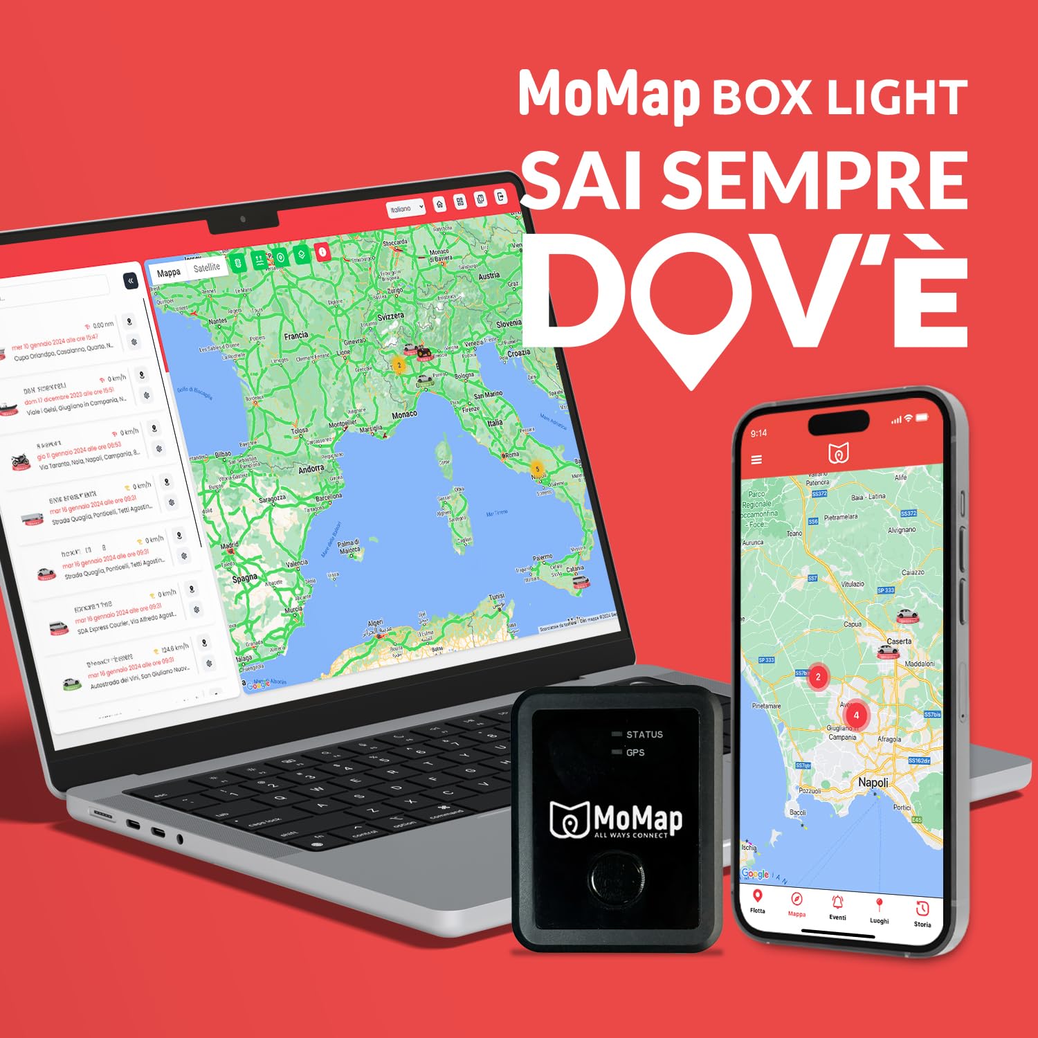 MoMap Box Light – Localizzatore GPS Portatile per Auto e Veicoli | SIM Inclusa con Abbonamento di 1 Anno, App 100% Italiana, Batteria Sostituibile | Facile da Installare (Tracciamento ogni 12 ore)