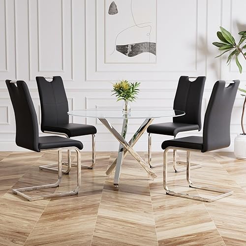 Miniatura 5 de yeag Juego de 4 sillas de comedor modernas, sillas de cocina y comedor, con patas cromadas de metal plateado y asiento tapizado, sillas modernas de