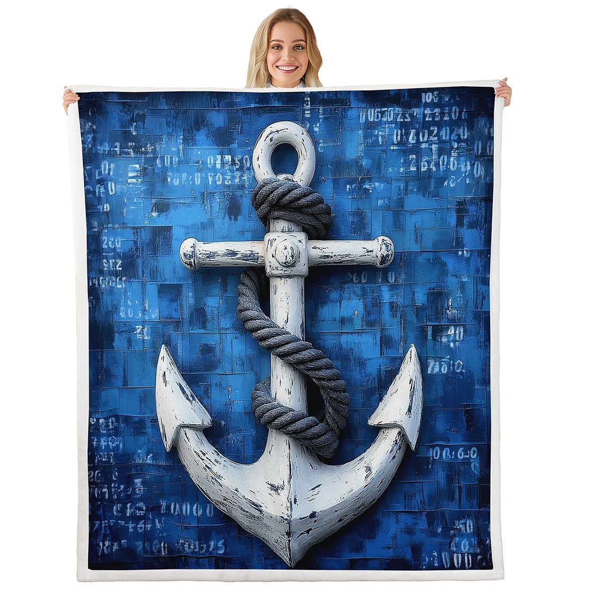 Couverture 3D gris ancre tapis de lit enfants thème océan géométrique