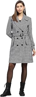 Monte Carlo Womens Check Black/White Notch Lapel Full Sleeve Coat Price In India
