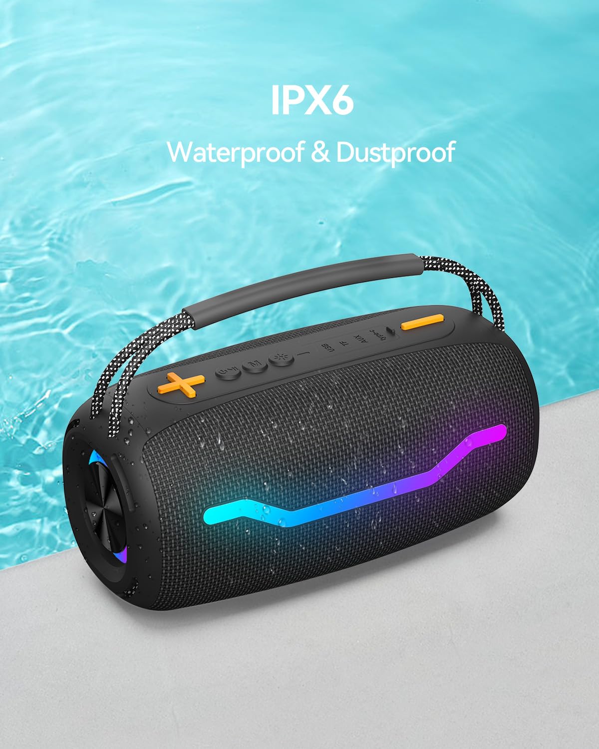 Tragbarer Bluetooth-Lautsprecher mit Licht, wasserdichte Karaoke-Maschine für Erwachsene und Kinder, lauter Klang und tiefer Bass, bis zu 8 Stunden Spielzeit, unterstützt Bluetooth/AUX/USB für