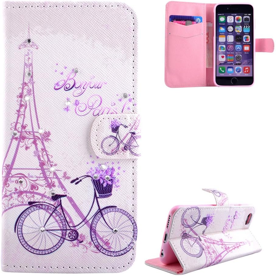 iPhone 6 plus Case, Lundan Fresh Series Magnetic Bling Diamond Rhinestone PU Leather Wallet Case Flip Cover for iPhone 6 plus, with Card Slots and Stand Function, Bicycle