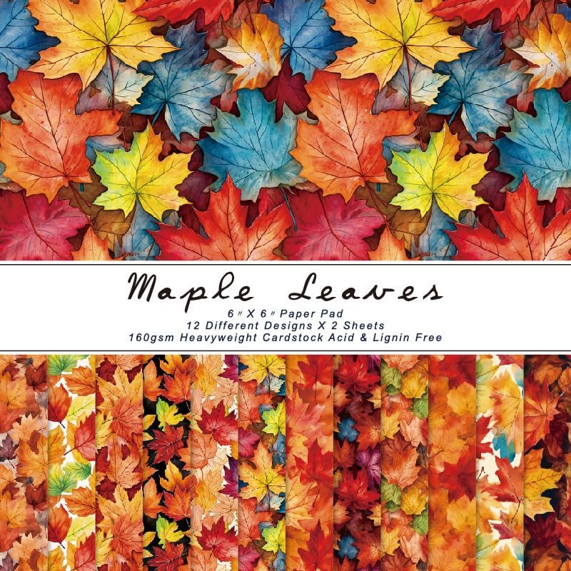 Papel Scrapbooking con Motivos Otoñales, 24 Hojas Bloc de Scrapbooking, Decoupage Papel Decorativo Manualidades, Papeles Scrapbooking Otoño Decoupage para Diario, DIY Álbumes, Carta, Cuaderno