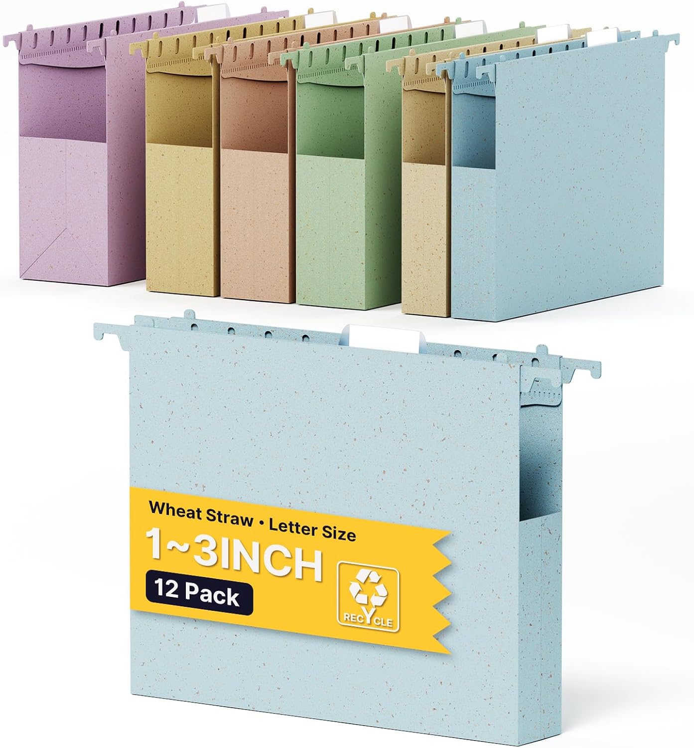 XINGIA Hanging File Folders Letter Size,1'' & 2'' & 3''Expandable File Cabinet Folders with Tabs,Extra Capacity Plastic Hanging File Organizer,12 Pack Pastel Wheat Straw Hang Folder for Office School