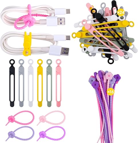 Bridas de silicona (paquete de 40, 10 colores)  Organizadores de cables reutilizables, envolturas para cables y bridas para cables de carga  Hogar,