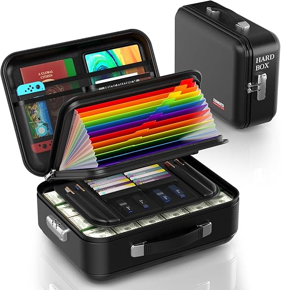 Fireproof Document Box with Combination Lock - Fire & Water Resistant Hard Case Safe Box for Important Documents, Certificates, Laptops, Passports (Black)