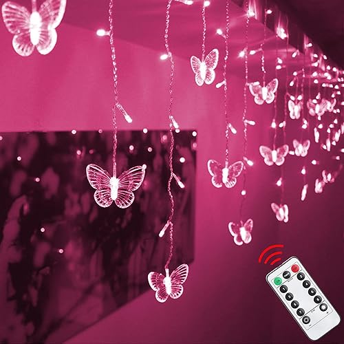 Decorman Luces de Cortina de Mariposas, 4.9 pies, 48 Luces de Hadas LED USB para Ventana, 10 Mariposas, 8 Modos, Luces de Cadena con Parpadeo de