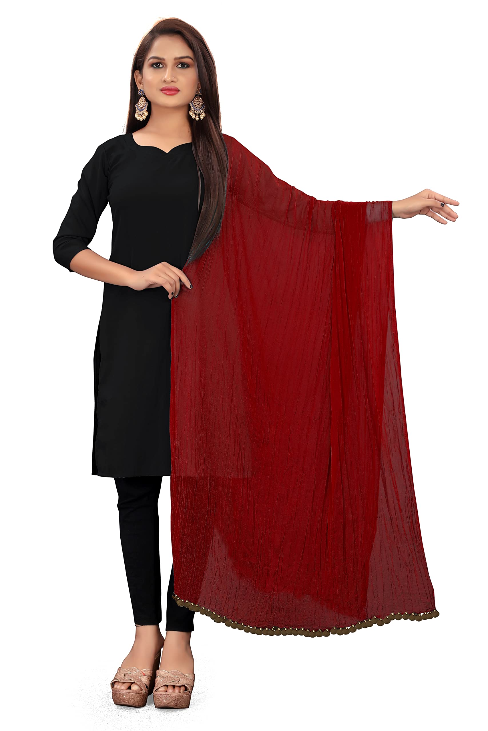 SINANI Women's Plain Sofiya Fibre With Moti Work On Border Navy Blue Chunni/Dupatta |For Casual & Ethnic Set