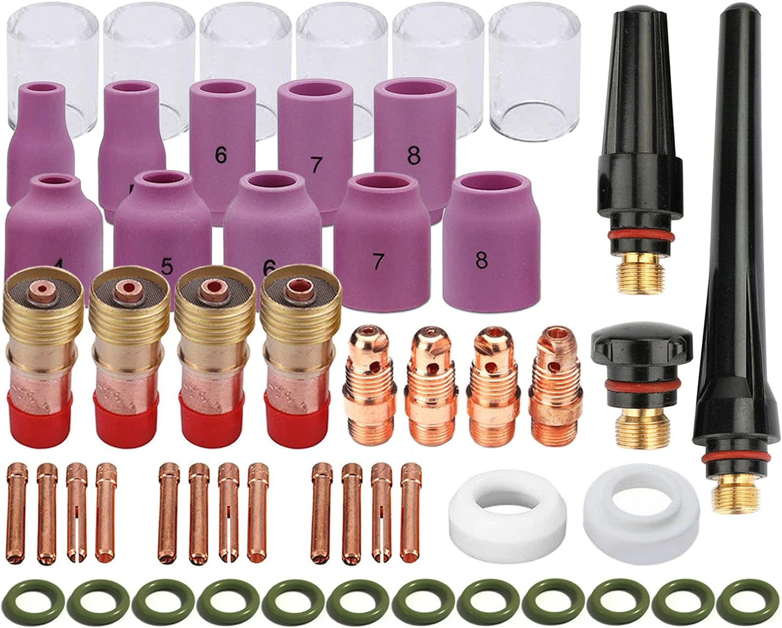 Zinger 49pcs TIG Welding Torch Stubby Gas Lens #10 Glass Cup Kit Accessories for DB SR WP-17/18/26 TIG Welding Torch,with Cup+Back Cup+Nozzle+Collet+Collet Body+Gas Lens+Cup Gasket