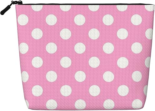 Pink And White Polka Dot Small Makeup Bag For Purse Cosmetic Bags For Women Linen Travel Toiletry Make Up Bag Pouch Organizer Case