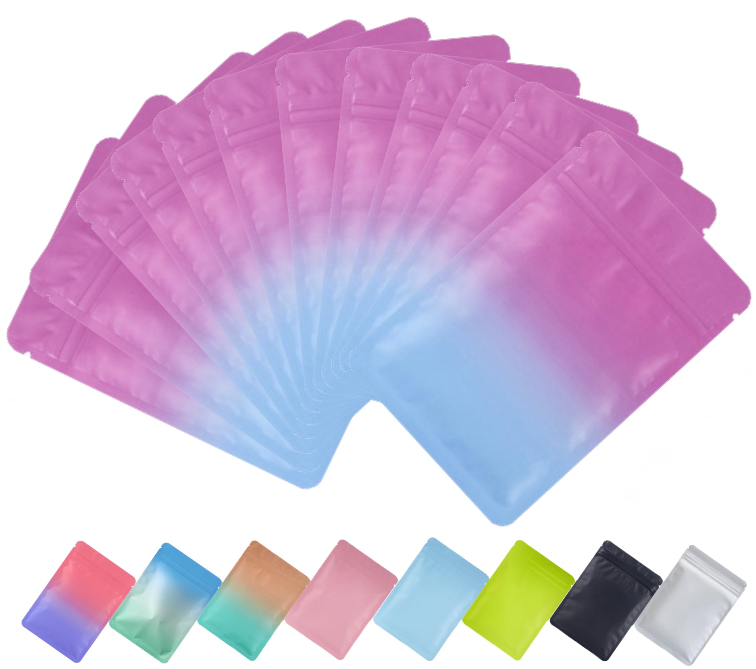 Plaphy 100-Pack Resealable Mylar Bags, Matte Ziplock Sample Bags, Aluminium Foil-Lined Pouches for Food Storage, Accessories Packaging, Retail & Business (Gradient Purple and Blue, 2.36 x 3.9 inches)