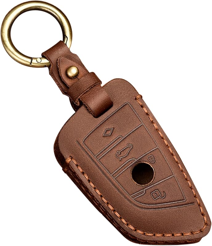 Capa para Chave de Carro em Couro Legítimo OLLEN, Sem Parafusos, Formato Lâmina, Marrom