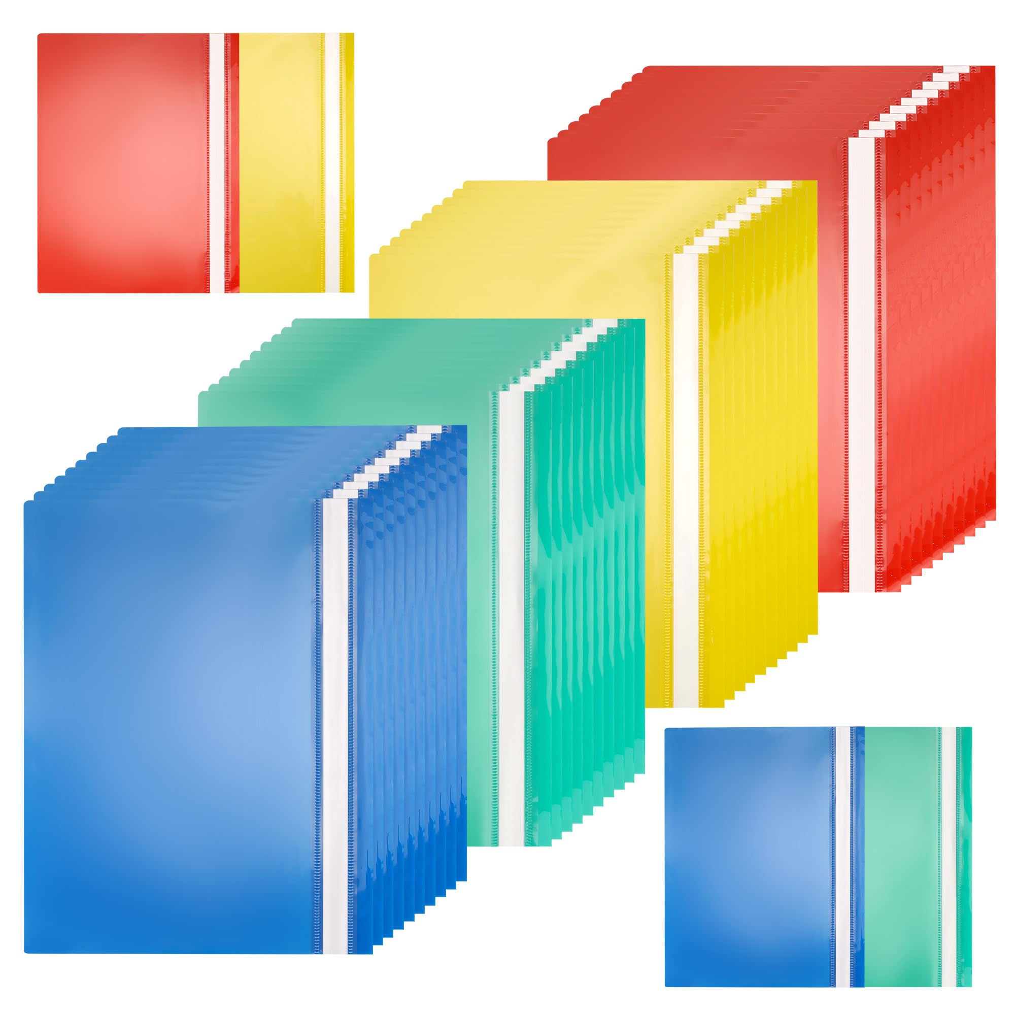WENLISELL 80 PCS A4 Project Folder, Plastic Presentation File Folders with Clear Cover and 2 Prongs, 4 Colors Document Files Transparent Cover for Paperwork, Office Reports