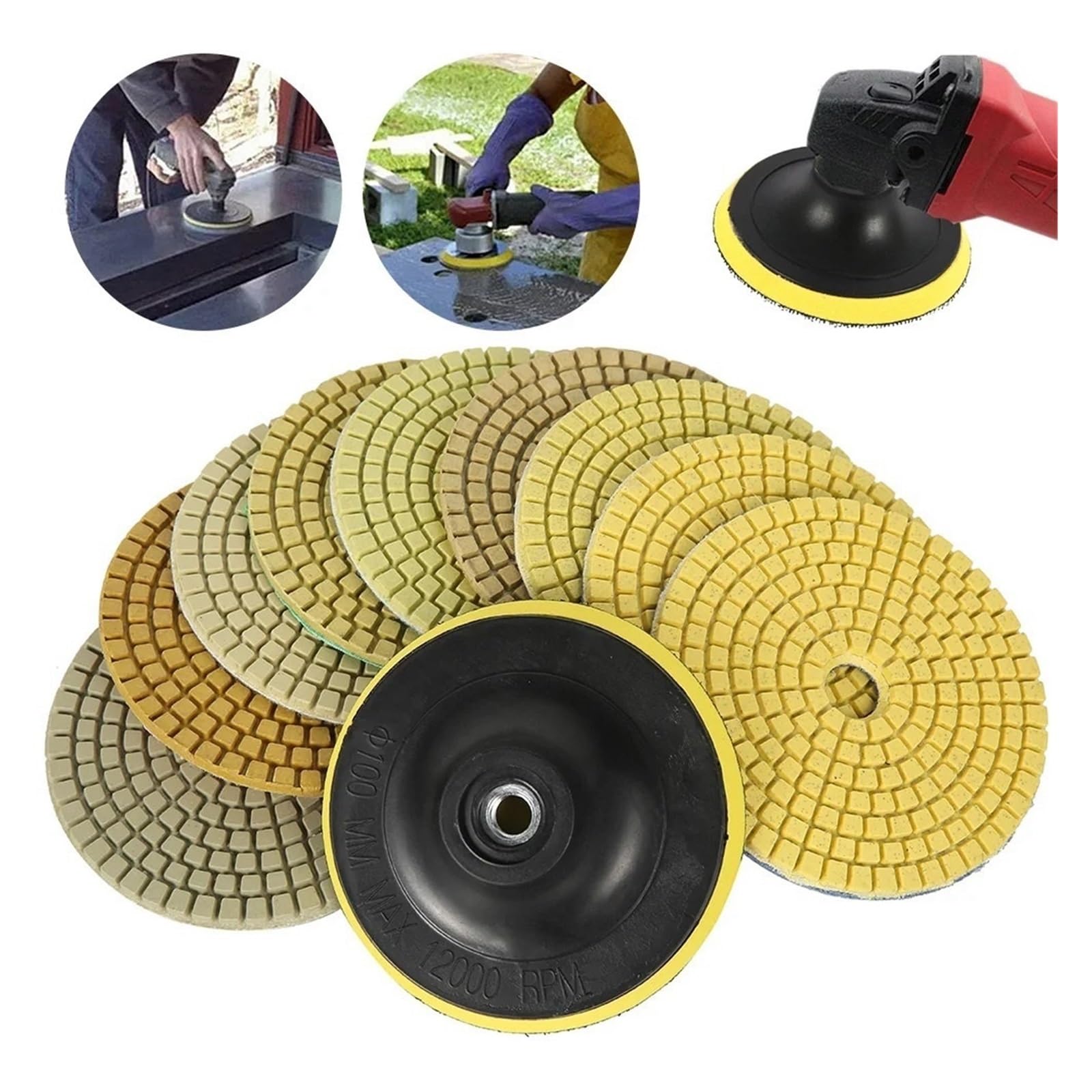 Discos de pulido de diamante con aglomerante de co Almohadillas de pulido de diamante grano 50-6000 4 pulgadas 10 piezas respaldo húmedo/seco granito mármol hormigón