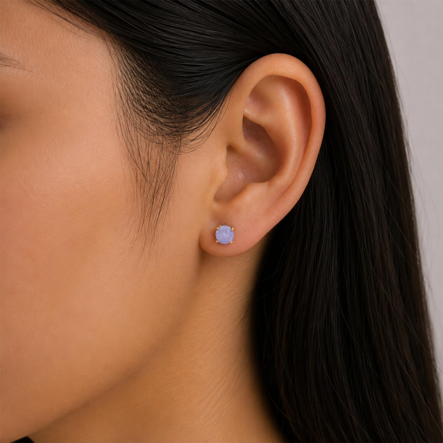 Raw Gold Stud Earrings For Women Natural Gemstone Dainty Pair, Birthstone Energy Crystals Jewelry 14K Gold Plated Flat Back Earrings Trendy Gifts For Mom