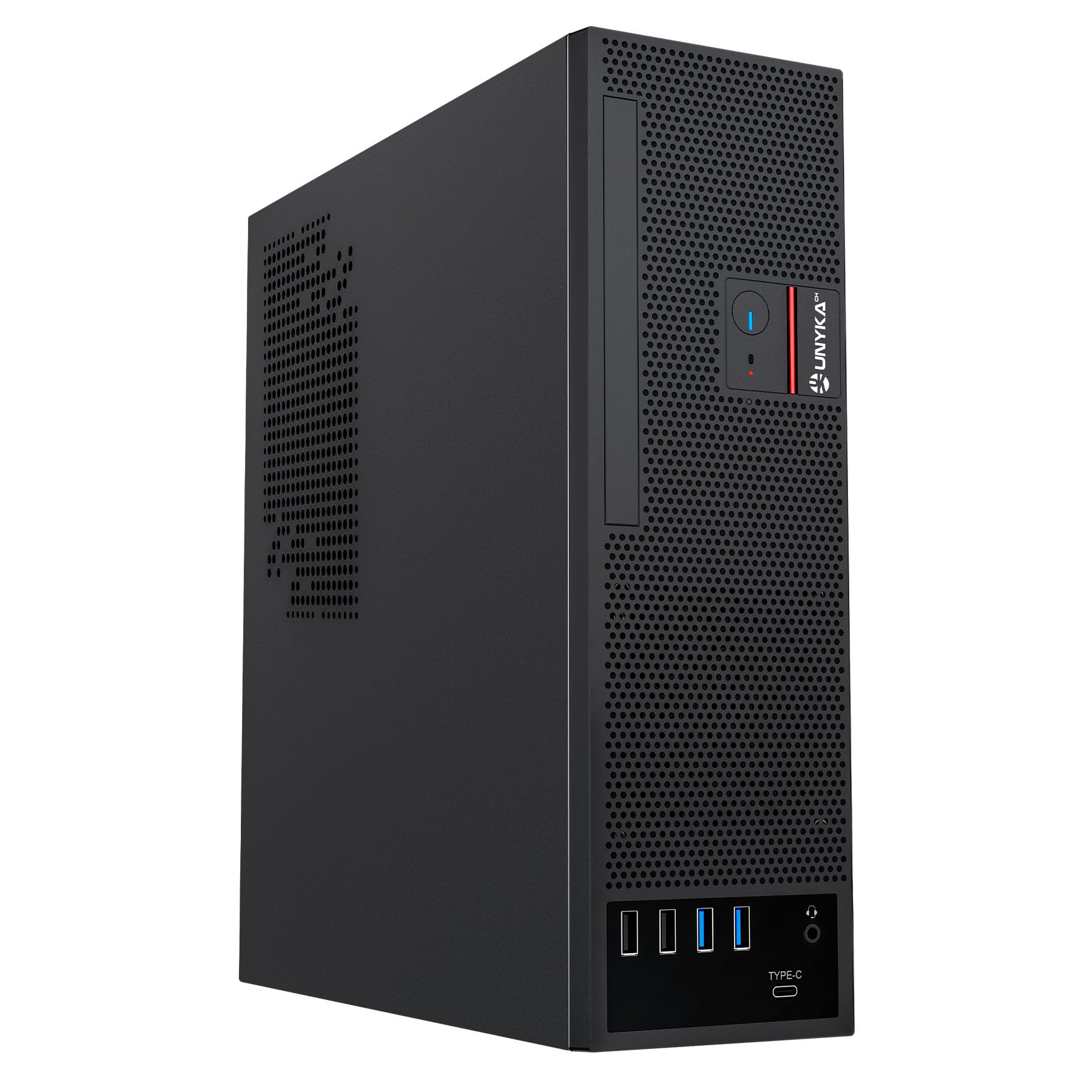 UNYKAch UK3006 Caja PC Slim Micro-ATX 8L SFF con Fuente de Alimentación Flex 150W, USB-C Frontal y Soporte ODD - Compatible Micro-ATX y Mini-ITX, Acero SGCC y ABS, Negra