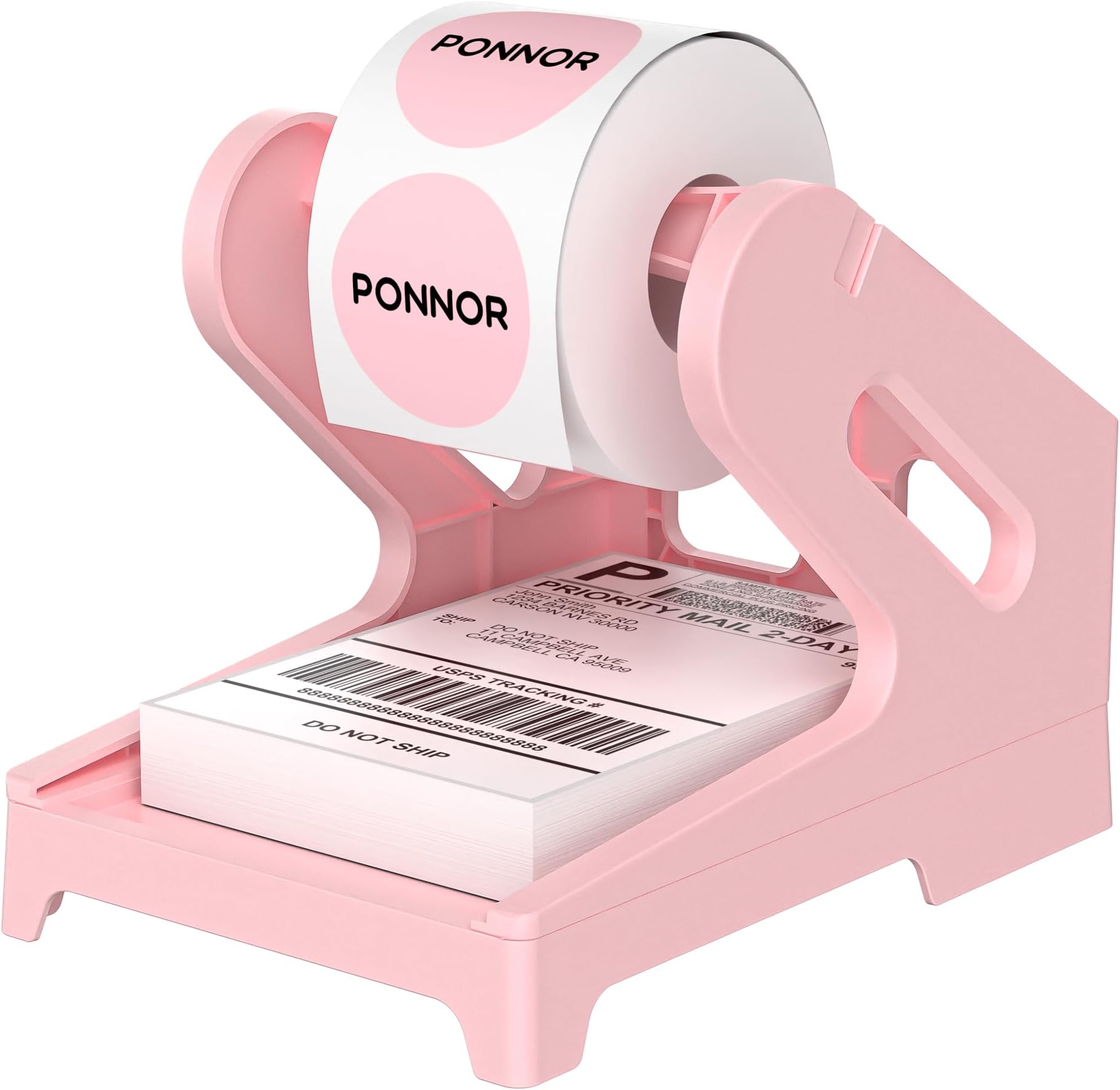 PONNOR Label Holder Thermal Label Holder for Rolls and Fanfold Labels Shipping Label Stand Desktop Printer DIY Accessory Supplies for Home, Office (Pink)