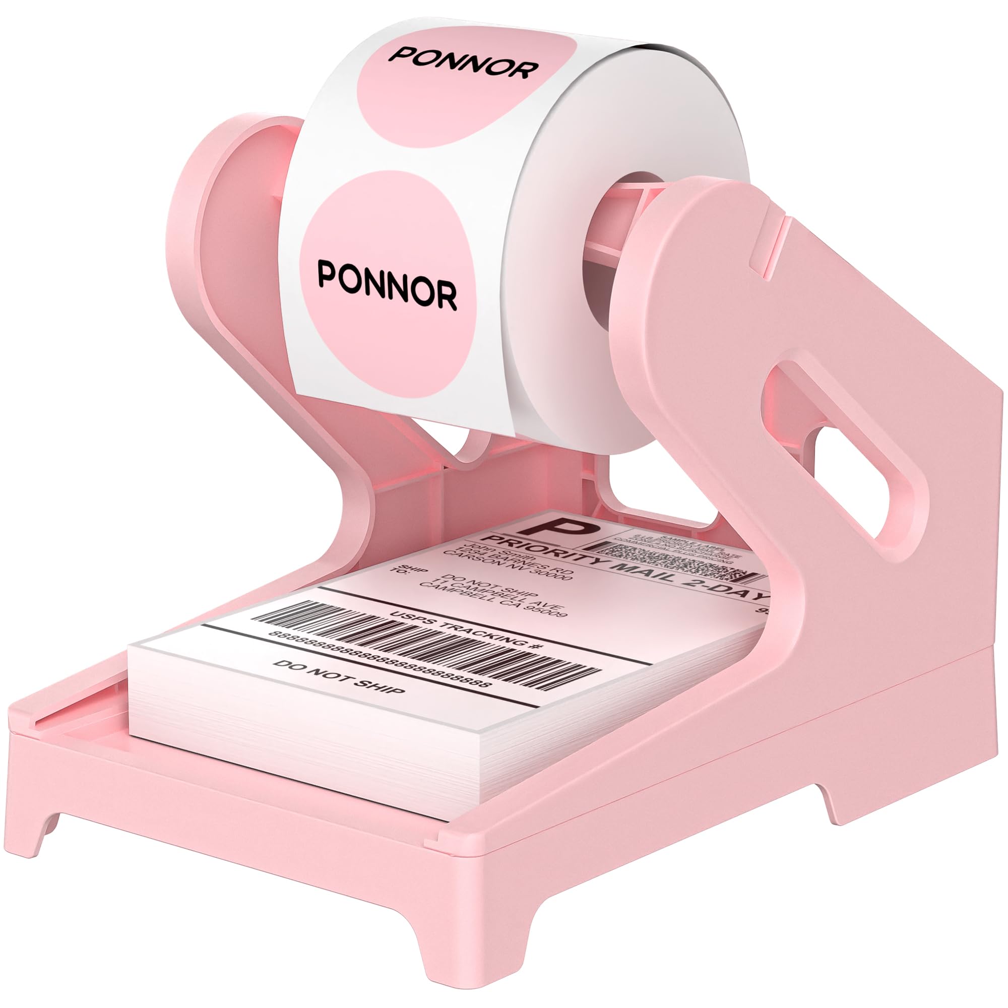 PONNOR Label Holder Thermal Label Holder for Rolls and Fanfold Labels Shipping Label Stand Desktop Printer DIY Accessory Supplies for Home, Office (Pink)