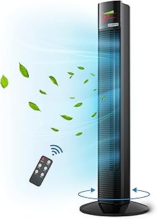 PARIS RHÔNE Tower Fan, 36” Oscillating Fan, 9 Modes, 3 Speeds, LED Display, 12H Timer, Portable Fan, Standing Floor Fan Bladeless Tower Fan with Remote for Bedroom, Living Room, Offices & Kitchen