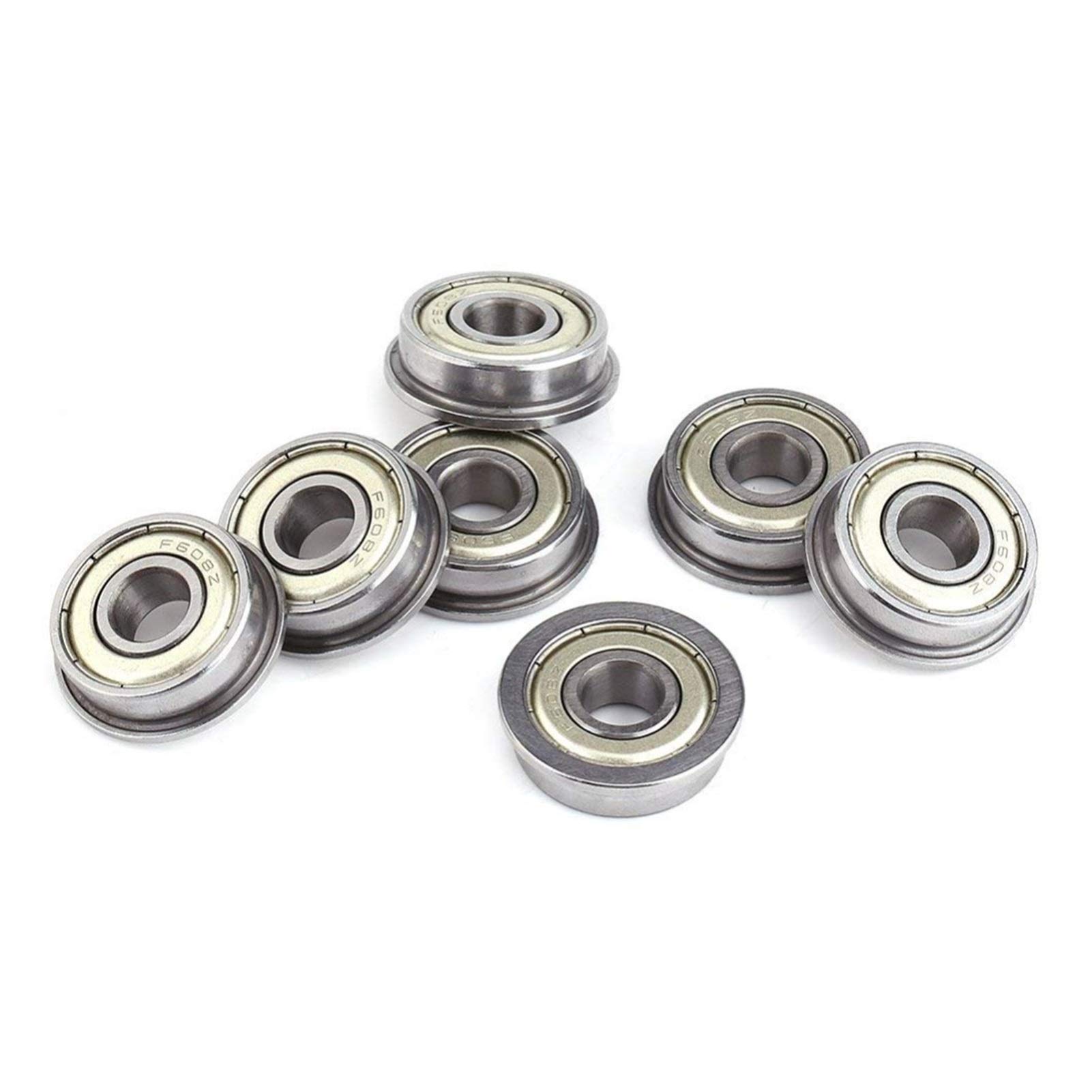 DINGGUANGHE-CUP Flanged Bearings 5pcs F608ZZ Metric Flange Bearings 8x22x7mm Deep Groove Ball Bearings Miniature F608-ZZ 52100 Chrome Steel Industrial Products
