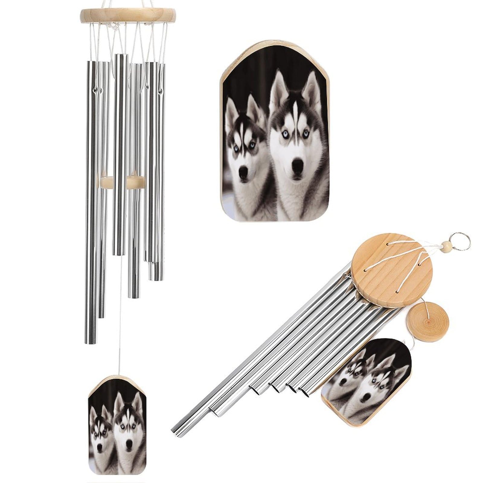Btcowzrv Style Husky Dog Wind Chimes For Outside, Hanging Windchimes With 6 Aluminum Tubes, Memorial Wind Chime For Patio Backyard Garden And Outdoor Decor