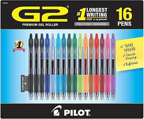 Pilot G2 Premium - Bolígrafos de tinta de gel recargables y retráctiles, punta fina (0.028 in), 16 colores, 16 unidades (17146) disponible en Yaxa Colombia