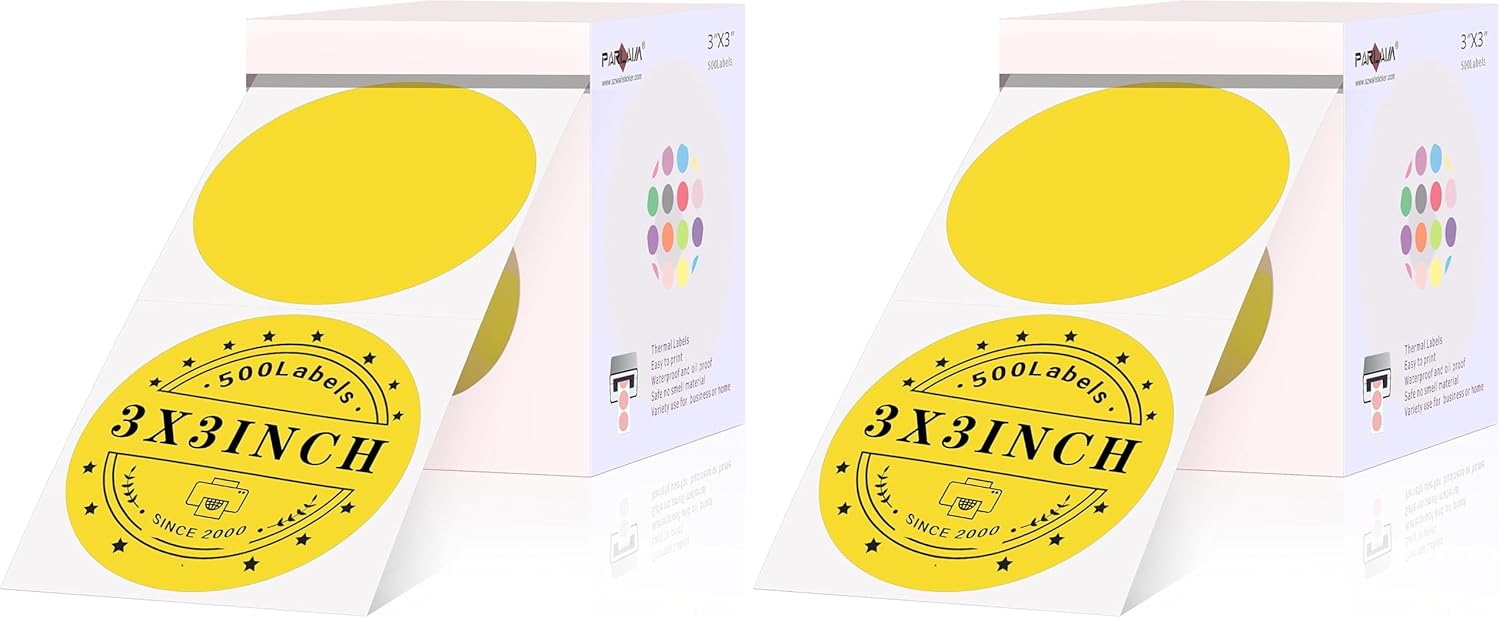 PARLAIM Round Thermal Labels 3 Inch Fluorescent Yellow, 500PCS Circle Direct Thermal Sticker Compatible with Rollo & MUNBYN Printer for Business QR Code, Name Tag,Address Label (Pack of 2)