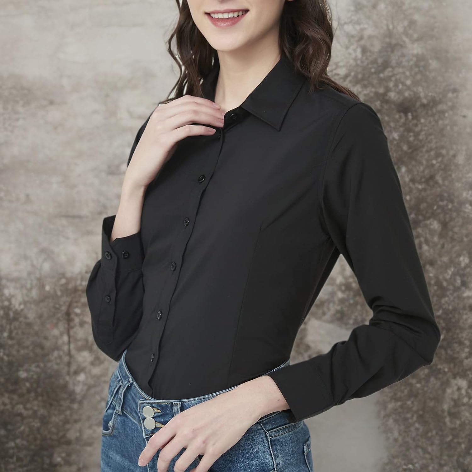 MGWDT Button Down Shirt Women Slim-Fit Work Blouse Wrinkle Resistant Long/Short Sleeve Stretchy Lightweight Tops - Image 7