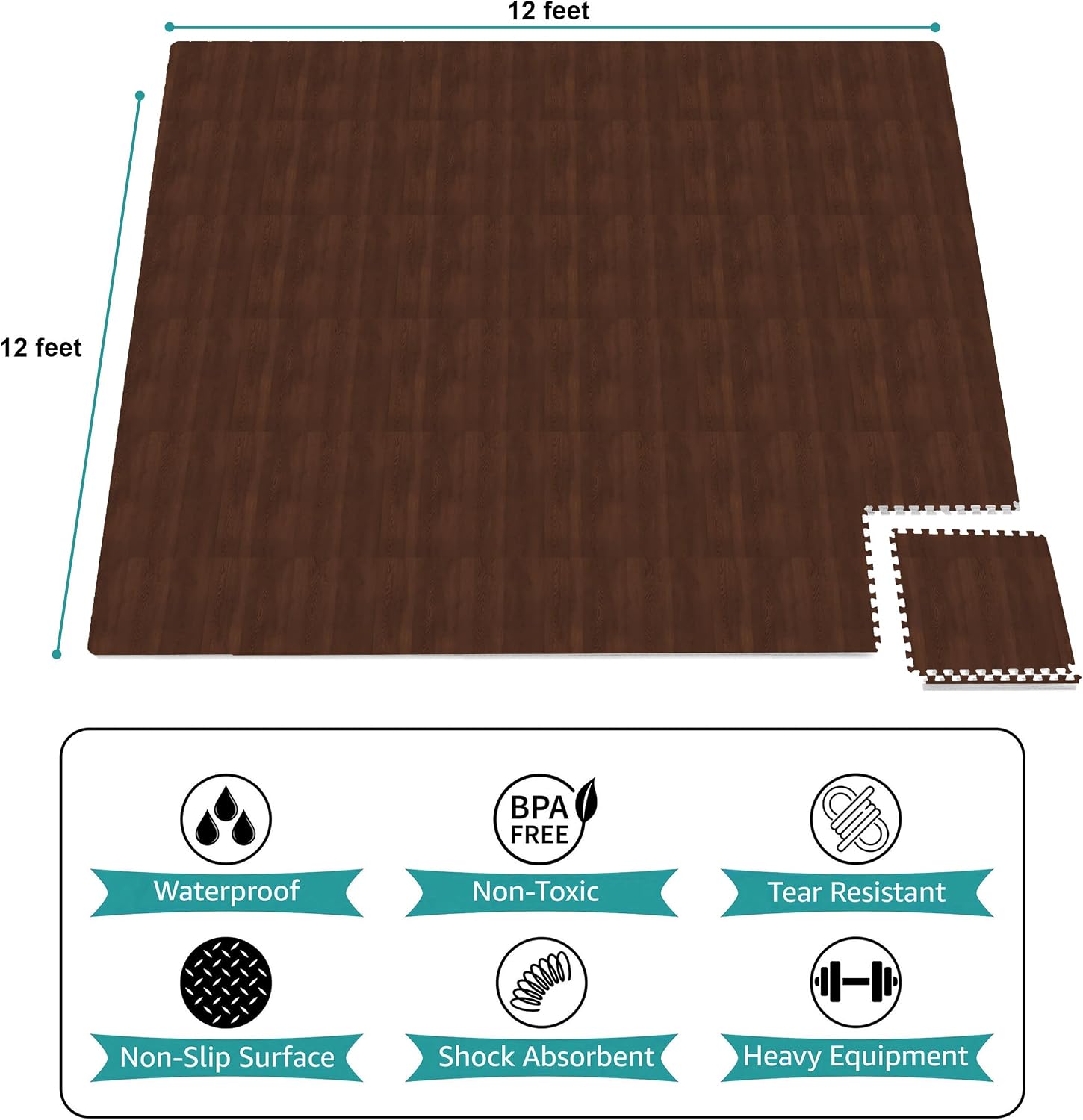Sorbus 144 Sq. Ft. Wood Grain Floor Tiles Foam Mat EVA Interlocking Mats Tile 3/8-Inch Thick Flooring Wood Puzzle Exercise Mats w/Borders - Home Playroom Basement, Apartment, Trade Show, Baby, Dance