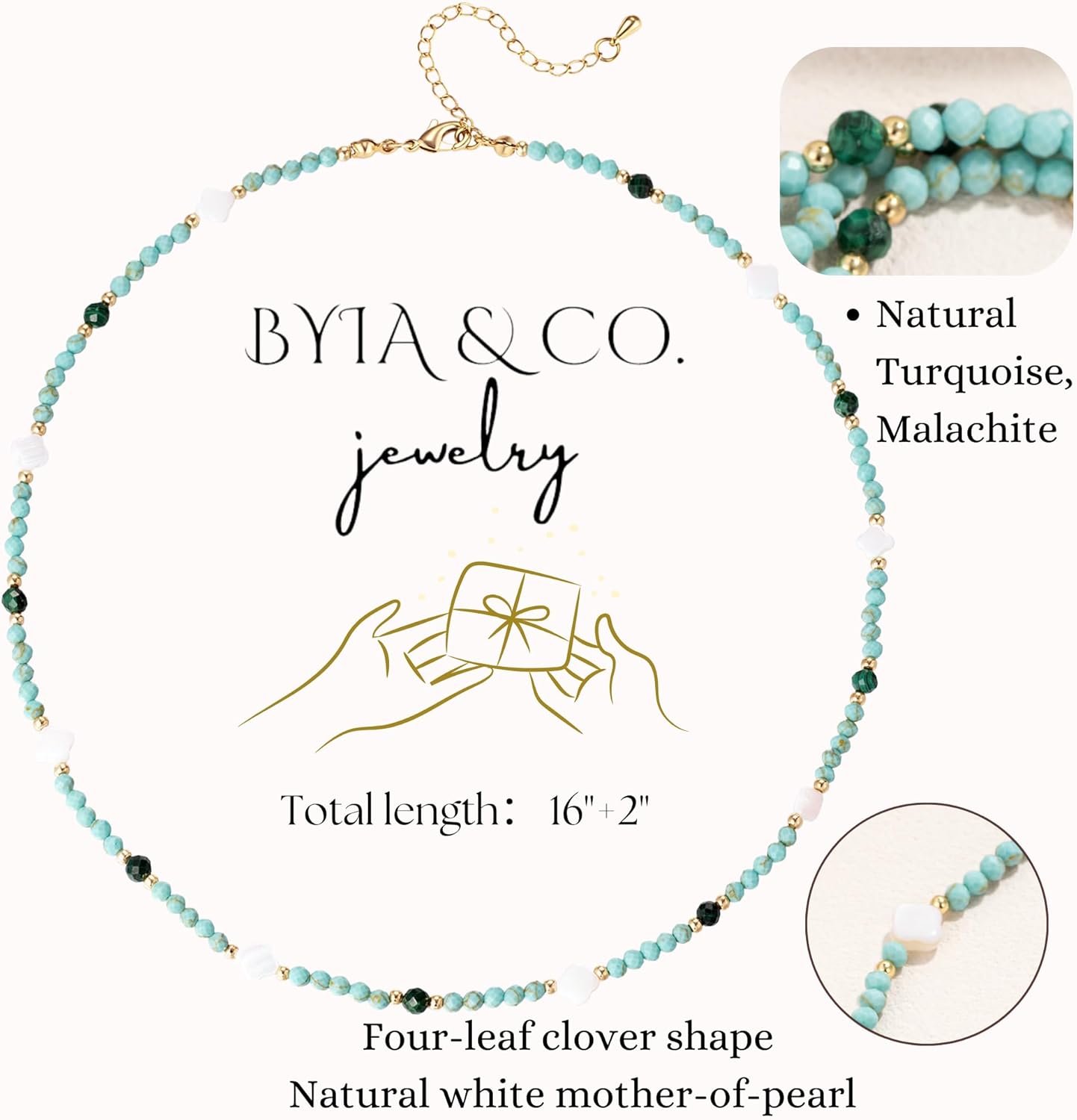 Turquoise Beaded Choker Necklace for Women Natural Gemstone Sea Shell Clover Dainty Gold Boho Necklaces Jewelry for Summer Beach - Image 7