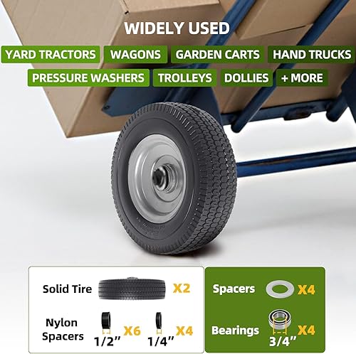 Miniatura 5 de AR-PRO Paquete de 2 unidades de repuesto de rueda sólida de 8 pulgadas, neumático y rueda sin planos de 2.50-4 pulgadas con rodamientos 5/8