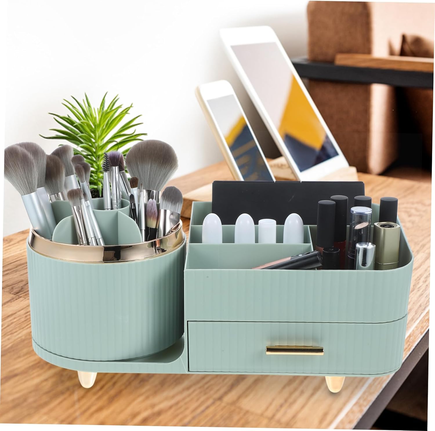 Cabilock Large Capacity Rotating Makeup Organizer Multifunctional Cosmetic Display Case for Makeup Brushes Hair Brushes and Pens Stylish Storage Box for Clean Desktop