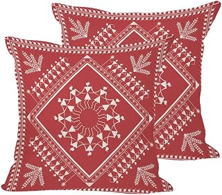 Red Throw Pillow Covers Set of 2 Warli Tribal Art Painting Throw Pillow Covers Couch Square Pillowcases Cushion for Living Room Bedroom Sofa 18x18 Inch