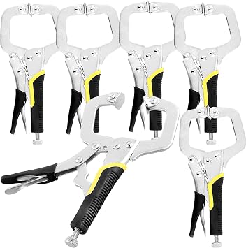 6 Pack 6 Inch Metal Grip Locking C Clamp Welding Pliers with Adjustable Screw and Swivel Pads, Face Clamps for Woodworking