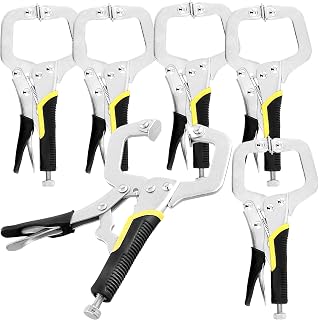 6 Pack 6 Inch Metal Grip Locking C Clamp Welding Pliers with Adjustable Screw and Swivel Pads, Face Clamps for Woodworking