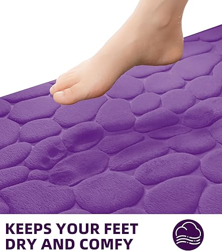 Miniatura 5 de YIHOUSE Tapete de baño de espuma viscoelástica, adoquines, súper absorbente de agua, lavable a máquina (20 x 32 pulgadas, berenjena)