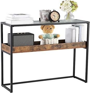 Industrial Console Table with Storage Shelf Narrow Entryway Sofa Table with Metal Frame for Hallway, Living Room, Behind Couch100x30cm/39.4x11.8in