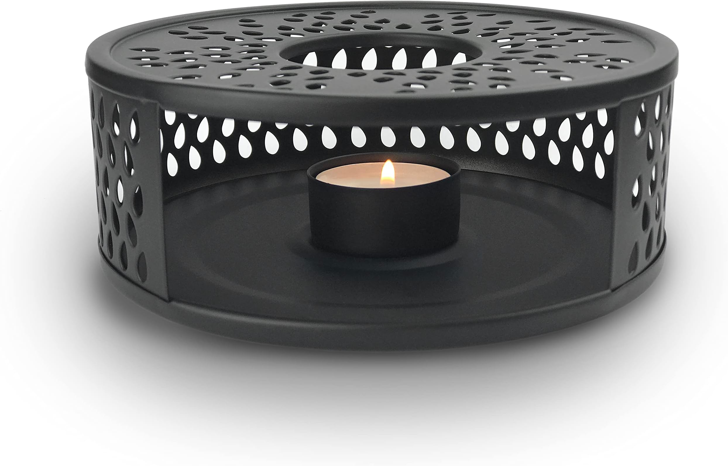 Creano Black Tea Pot Warmer - Made of Stainless Steel with Tea Light Holder - Tea Warmer, Coffee Warmer, Tea Light - Stable Does Not Rattle - Suitable for All Teapots, 15,5 x 5,5cm